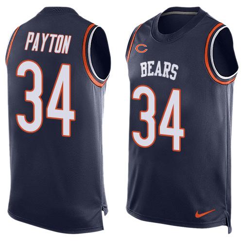 Nike Bears #34 Walter Payton Navy Blue Team Color Men's Stitched NFL Limited Tank Top Jersey - Click Image to Close